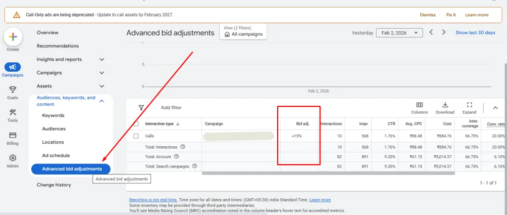 - Govind Singh Google ads advanced bid adjustment for calls
